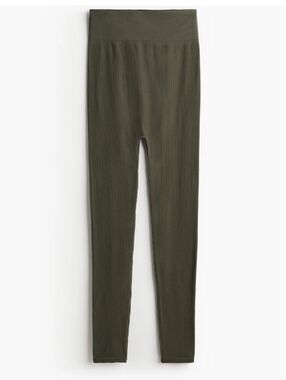 H&M Maternity Ribbed High-Waist Leggings in Olive Green | M